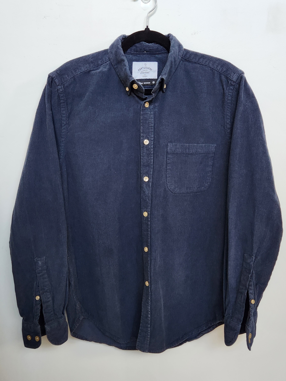 Portuguese Flannel Button-Down Corduroy Chore Shirt in Navy Blue